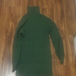 Green Ribbed Turtleneck Sweater